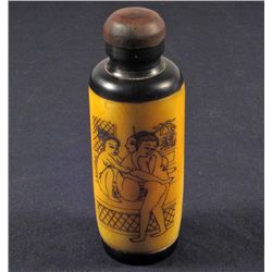EROTIC YAK BONE SCRIMSHAW  ASIAN SNUFF BOTTLE FROM TIBET