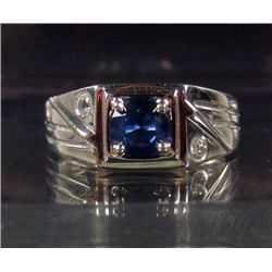 10K WHITE GOLD MENS SAPPHIRE AND TOPAZ RING - SIZE 9
