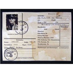 GERMAN NAZI ID DOCUMENT W/ PHOTO OF THE SA MAN - AUSWEIS