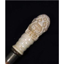 VINTAGE RISQUE EROTIC HAND CARVED BONE NUDE WOMAN CANE