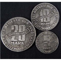 LOT OF 3 GERMAN NAZI HOLOCAUST LITZMANNSTADT GHETTO COINS