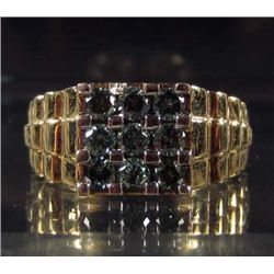 10K GOLD MENS BLUE DIAMOND RING - SIZE 10