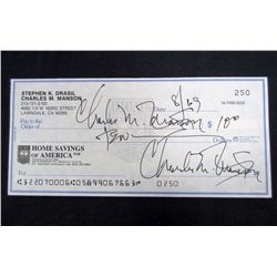CHARLES MANSON SIGNED CHECK WITH COA FROM TODD MULLER AUTOGRAPHS