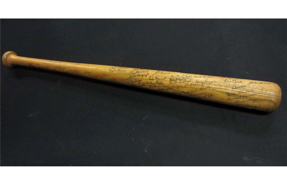 BABE RUTH SIGNED BASEBALL BAT ALONG W/ APPROX. 40 ADDITIONAL SIGNATURES