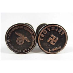 LOT OF 2 GERMAN NAZI WAX SEAL / RUBBER STAMPS W/ WOOD HANDLES