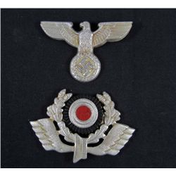 LOT OF 2 GERMAN NAZI RAIL ROAD VISOR HAT BADGE