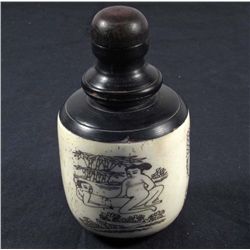 EROTIC YAK BONE SCRIMSHAW  ASIAN SNUFF BOTTLE FROM TIBET 3 INCH
