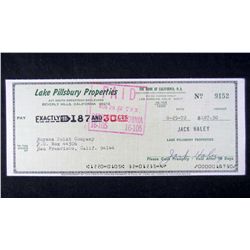 JACK HALEY "THE TINMAN" SIGNED CHECK W/ COA