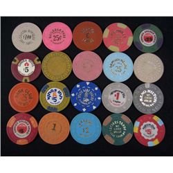 LOT OF 20 OBSOLETE NEVADA CASINO GAMBLING POKER CHIPS