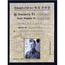 GERMAN NAZI ID DOCUMENT W/ PHOTO FOR THE SS MAN - AUSWEIS
