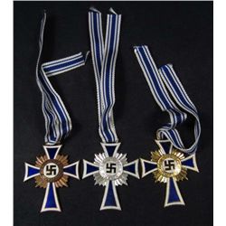 LOT OF 3 GERMAN NAZI BRONZE - SILVER - GOLD MOTHERS CROSSES