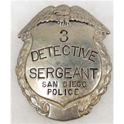 VINTAGE SAN DIEGO POLICE DETECTIVE SERGEANT NO. 3 LAW BADGE