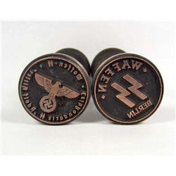 LOT OF 2 GERMAN NAZI WAX SEAL / RUBBER STAMPS W/ WOOD HANDLES