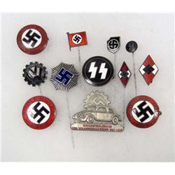 LOT OF 12 GERMAN NAZI STICK PINS AND PARTY PIN BADGES