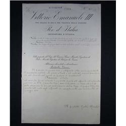 1937 DOCUMENT FROM ITALY SIGNED BY MUSSOLINI AND THE KING VITTORIO EMANUELE III