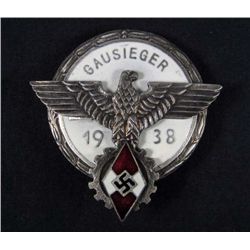 GERMAN NAZI HITLER YOUTH GAUSIEGER 1938 ENAMELED BADGE