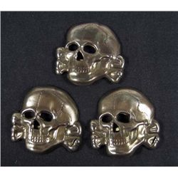 LOT OF 3 GERMAN NAZI SS SKULL AND CROSS BONES HAT BADGES