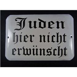 GERMAN NAZI PORCELAIN ANTI-SEMITIC WALL PLAQUE "JEWS NOT WELCOME"