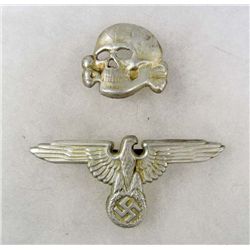 SET OF 2 GERMAN NAZI SS OFFICERS VISOR CAP BADGES