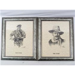 LOT OF 2 JOHN WAYNE MOVIE ILLUSTRATION PRINTS SIGNED & NUMBERED BY RON ADAIR