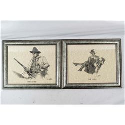 LOT OF 2 JOHN WAYNE MOVIE ILLUSTRATION PRINTS SIGNED & NUMBERED BY RON ADAIR