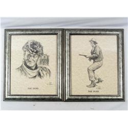 LOT OF 2 JOHN WAYNE MOVIE ILLUSTRATION PRINTS SIGNED & NUMBERED BY RON ADAIR