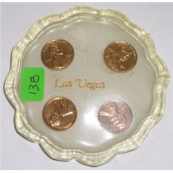Las Vegas Penny Coaster with 4 MINT Pennies including 61D, 74S, 80P & 81P!!