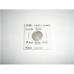 1838 Liberty Seated SILVER Dime *EXTREMELY RARE DATE LEGIBLE - PLEASE LOOK AT PICTURE TO DETERMINE G
