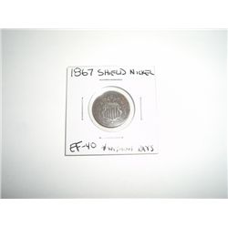 1867 Shield Nickel Nickel WITHOUT RAYS *EXTRA FINE-40 GRADE*!!