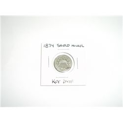 1874 Shield Nickel RARE KEY DATE *PLEASE LOOK AT PICTURE TO DETERMINE GRADE - NICE COIN*!!