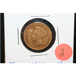 1874 Indian Princess $3 Gold Coin, VF+ Details, Ding