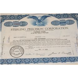 Sterling Precision Corp. Stock Certificate dated 1963