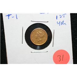 1849 Liberty $1 Gold Coin, T-1, 1st Year, XF