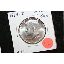 1964-D Kennedy Half Dollar, Silver, UNC