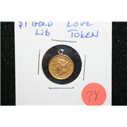 $1 Liberty Gold Coin "Love Token" w/Jewelry Loop