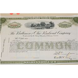 The Baltimore and Ohio Railroad Co. Stock Certificate