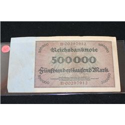 1923 German Funfbunderttaufend Mark Foreign Bank Note