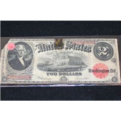 1863 United States Note $2, Red Seal, Large Jefferson Bill