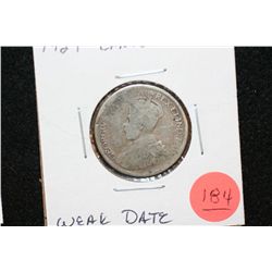 1929 Canada 25 Cent Foreign Coin, Weak Date