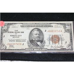 1929 United States National Currency $50, Brown Seal, Kansas City MO Reserve