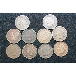 Indian Head Penny, various dates & conditions, lot of 10