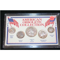 American Obsolete Coin Collection, US Mint Set to include Steel Penny, Buffalo Nickel, Ben Franklin 