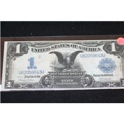 1886 US Silver Certificate $1, Blue Seal, Large Eagle Bill
