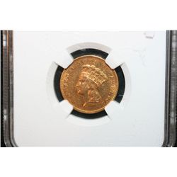1855 Indian Princess $3 Gold Coin, NGC Graded XF Details Improperly Cleaned