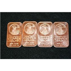 2012 Copper Ingot, .999 Fine 1 Oz., lot of 4