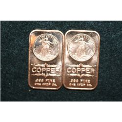2012 Copper Ingot, .999 Fine 1 Oz., lot of 2