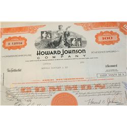 Howard Johnson Co. Stock Certificate dated 1972