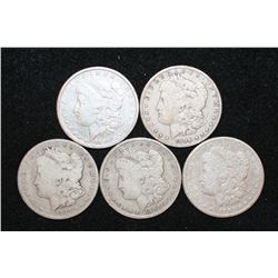 1896-O, 1889-O, 1883, 1900-O & 1897-O Silver Morgan $1, lot of 5