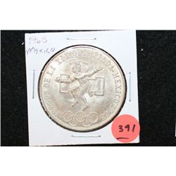 1968 Mexico Olympic 25 Pesos Foreign Coin, Ley 0.720