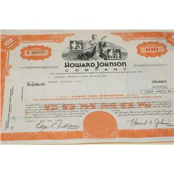 Howard Johnson Co. Stock Certificate dated 1972